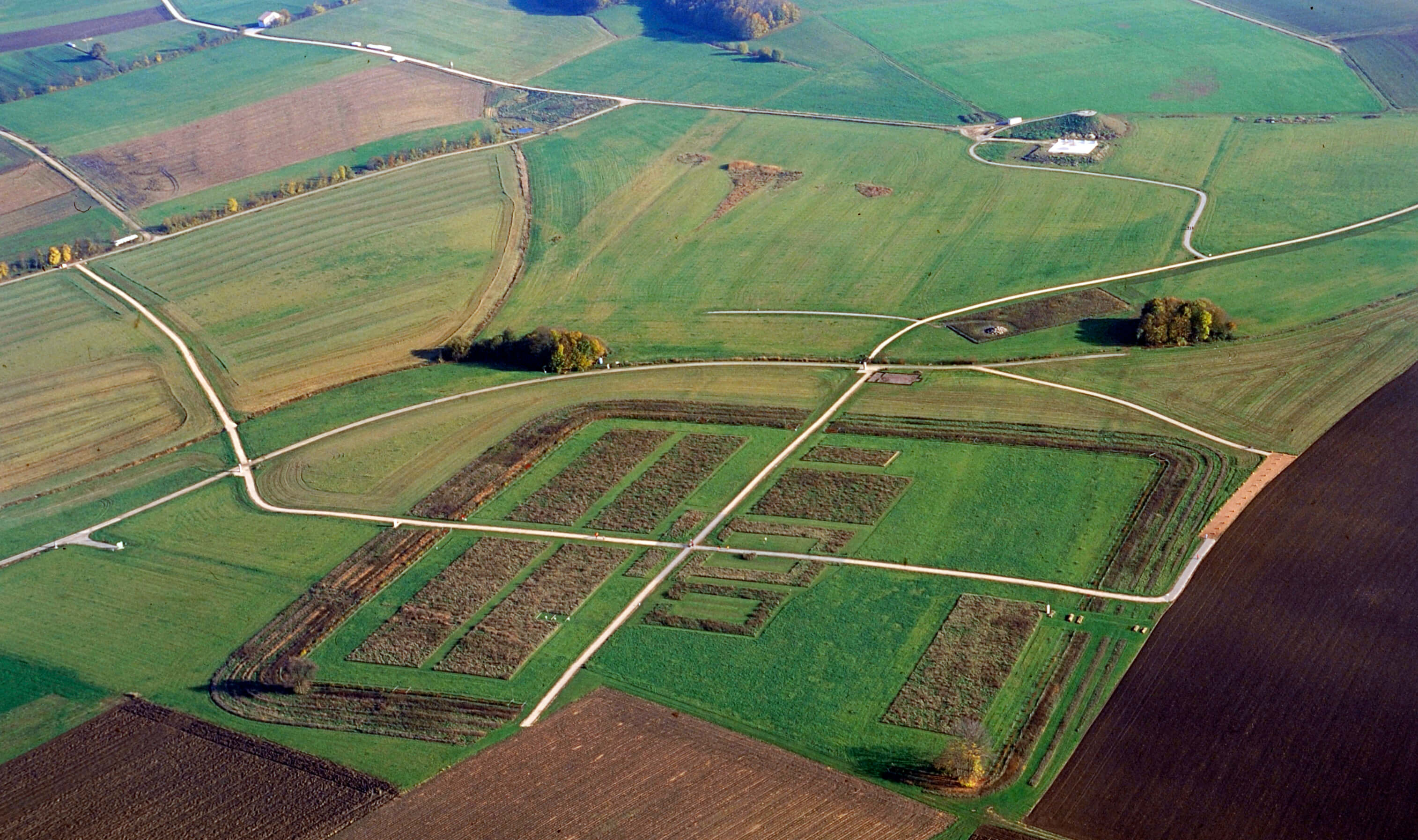 Luchtfoto van het beplante fort Ruffenhofen als onderdeel van de Opper-Germaanse-Rhätische Limes