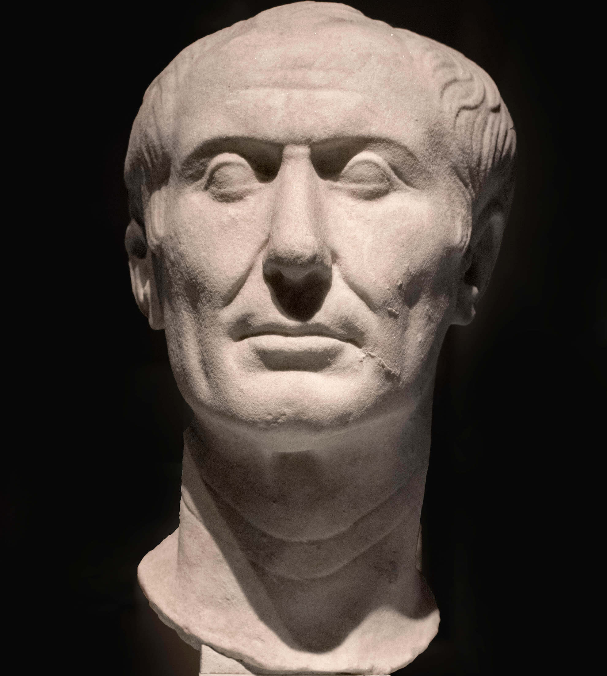 Marmorbüste von Gaius Julius Caesar, datiert zwischen 50-40 v. Chr., heute ausgestellt im Museo di antichità in Turin.