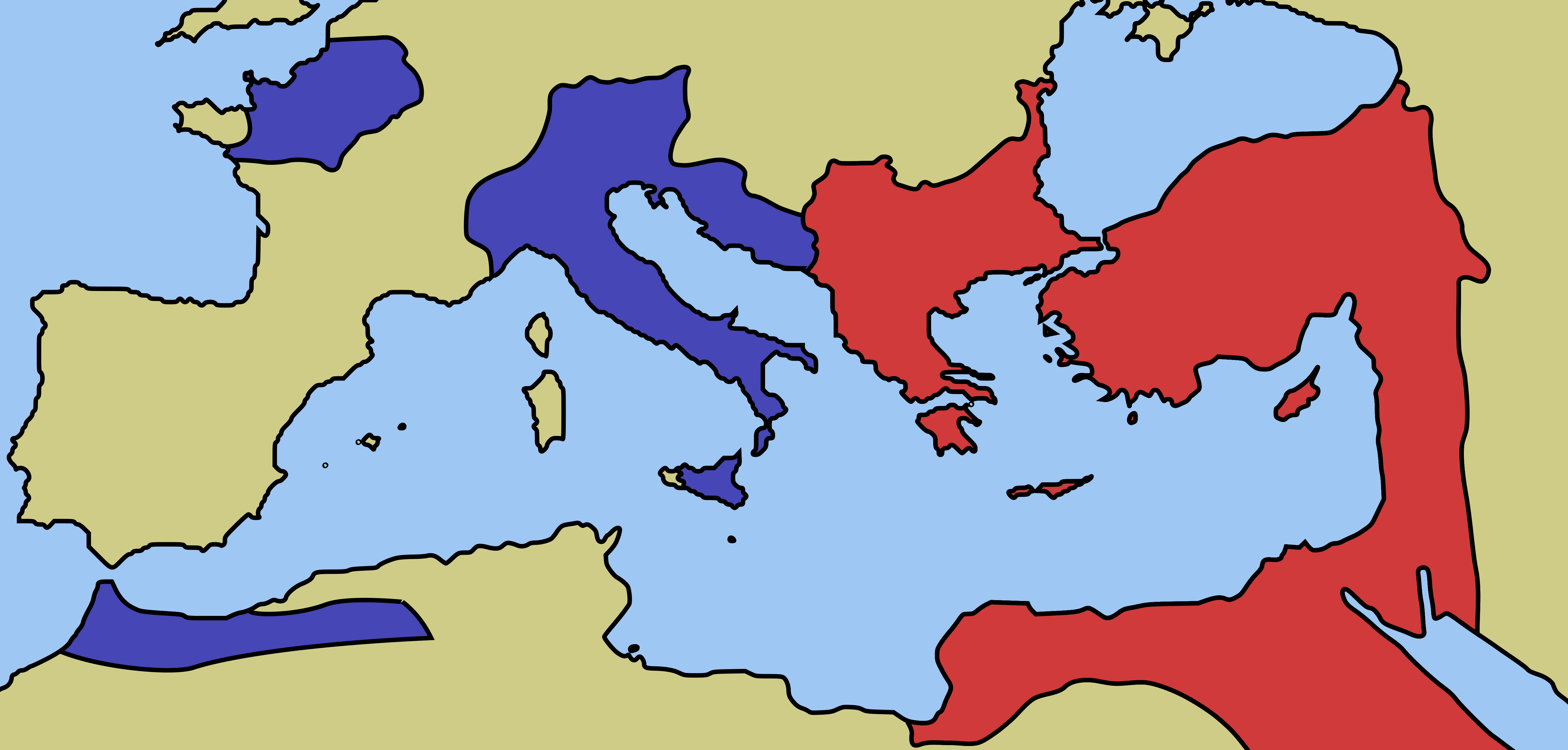 Kaartbeeld van het Romeinse Rijk ten tijde van zijn grootste expansie bij de dood van keizer Trajanus in 117 n.Chr.