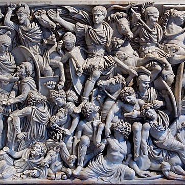 Seitenwand des sogenannten "Grande Ludovisi"-Sarkophages aus dem 3. Jh. n. Chr. mit einer Schlachtenszene zwischen Römern und Germanen.