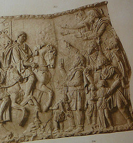 Szene der Traians-Säule: Begrüßung Traians durch Barbaren